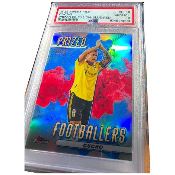 2023 Topps Finest MLS Prized Footballers Fusions BlueRed #PFF-9 Cucho /45 PSA 10 - Picture 7 of 8